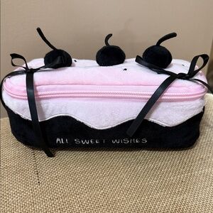 🍒 NEW Plush Cherry-Topped Dessert Zip Pouch in Pink & Black Pencil or Cosmetic